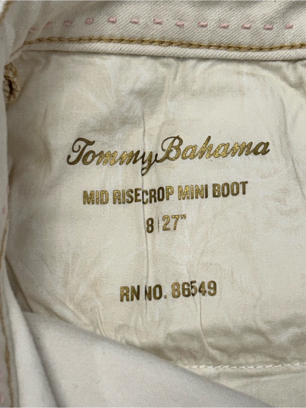 Tommy Bahama Indigo Palms Mid Rise Crop Mini Bootcut Off-White Jeans Women 8/27 - Picture 5 of 11